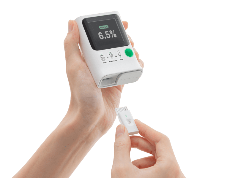 OBM rapid A1c test kit for healthcare providers, offering lab-quality A1c results with no refrigeration needed