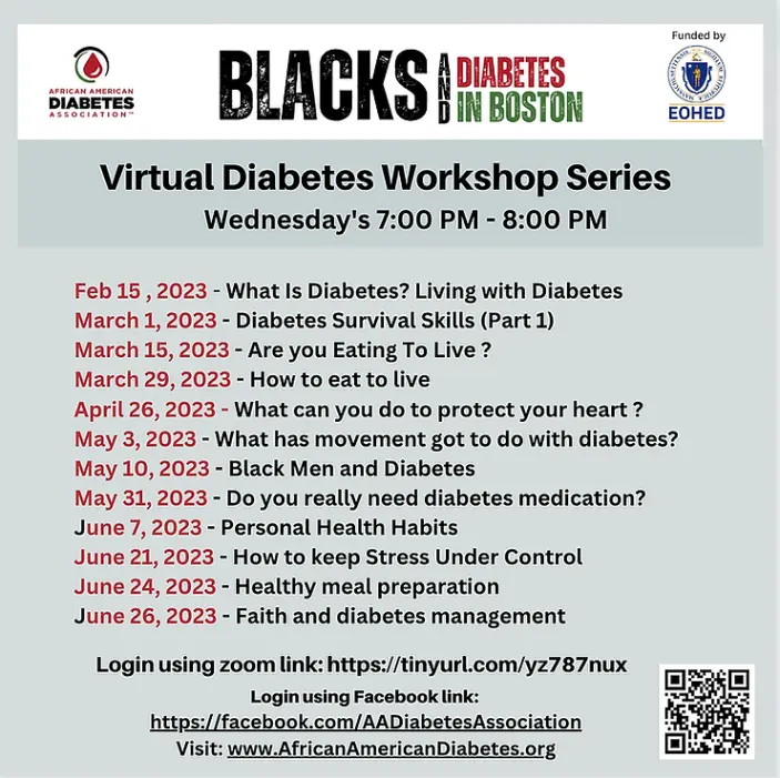  BLACKS DIABETES and DIABETES IN BOSTON, Virtual Diabetes Workshop Series