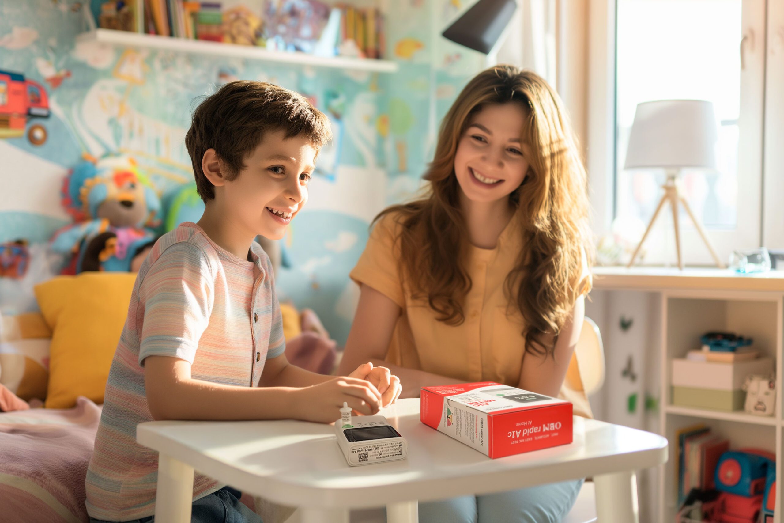 A parent performs an at home A1C test to monitor their child’s diabetes.